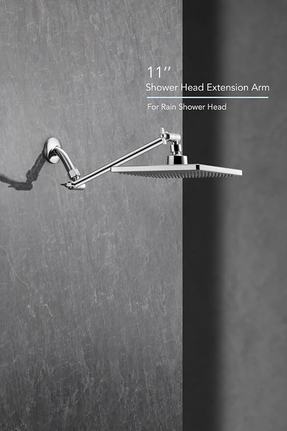 11 Inch Adjustable Shower Head Extension Arm With Locking Set Screw, Singing Rain 304 Stainless Steel Chrome Angle Height Adjustable, Easy Install, G1/2 Universal Connector Compatible (Chrome Finish)