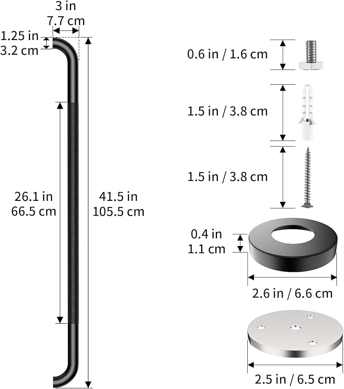 ZUEXT 2 Pack 42 Inch Extra Long Matte Black Anti Slip Shower Grab Bar | Stainless Steel Bathroom Safety Assist Handle, Heavy Duty Wall Mounted, Balance Support Rail for Seniors Handicap, 1.25" Dia