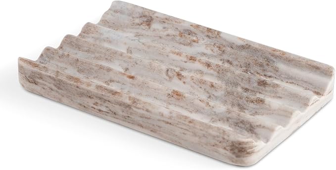 Karibiber Marble Soap Holder, Soap Dish for Shower, Bathroom, Kitchen, Multi-Function Soap Saver, Soap Saver with Water Ripple Design, Soap Tray for Bar Soap(Palissandro Classico)