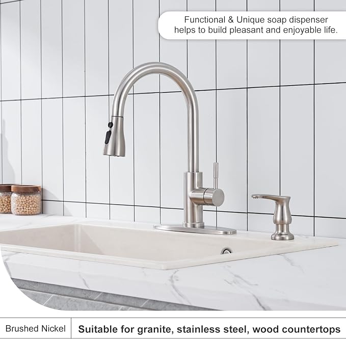 Kitchen Sink Soap Dispenser Brushed Nickel, G0086BN-G | Under Sink Soap Dispenser with 40" Silicone Extension Tube, Say Goodbye to Frequent Refills