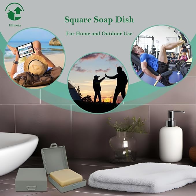 Square Soap Dishes Holder for Shower Travel Container with Lid Lightweight Waterproof Soapbox for Dr. Squatch Men's Bar for Traveling Toiletry Gym Bathroom (Gray)