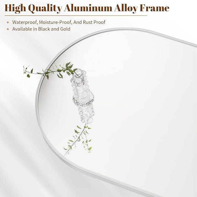 BEAUTYPEAK 20"x30" Arch Bathroom Wall Mirror, Silver | Wall Mounted Vanity Metal Frame Mirror for Bedroom, Entryway, Living Room, Fireplace