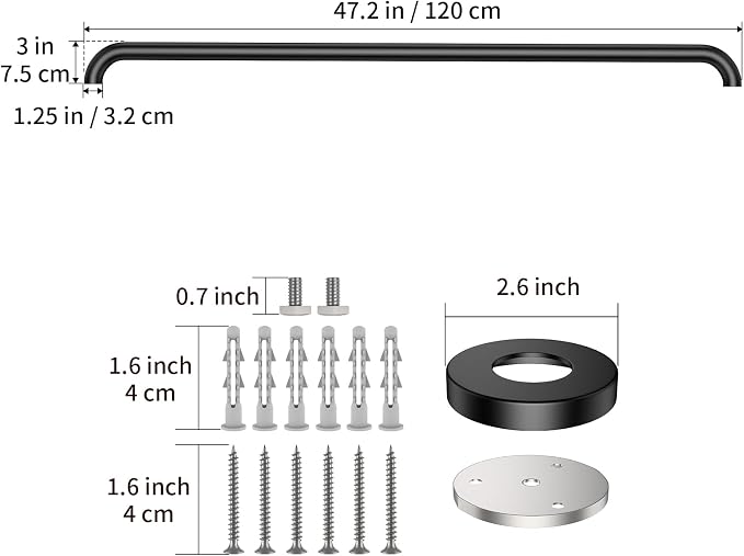 ZUEXT 2 Pack 48 Inch Extra Long Black Bathroom Grab Bars, 1.25" Diameter | Grab Bar Handle for Wall, Shower Balance Bar, Safety Hand Rail Support, for Handicap Elderly Injury Seniors, Stainless Steel