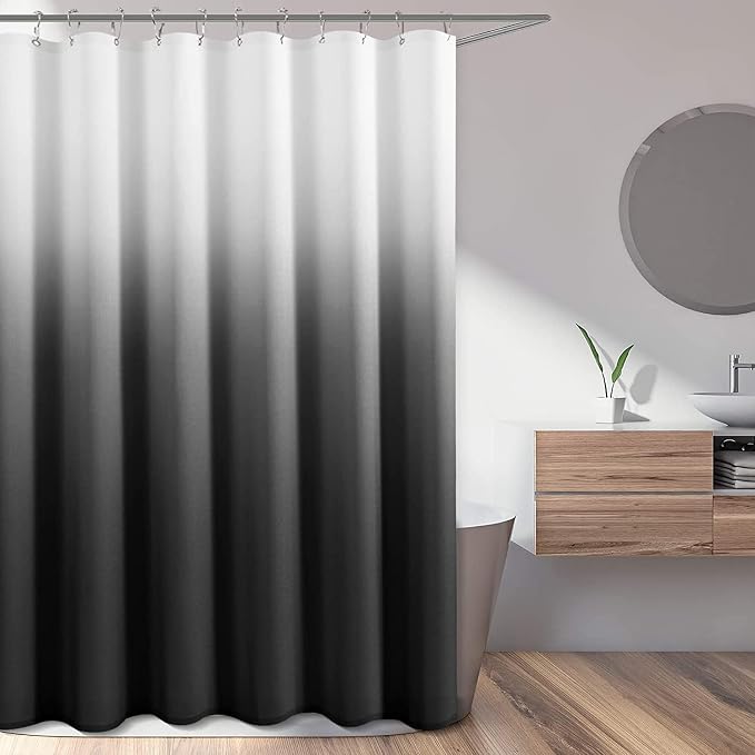 Black Men Shower Curtain 72x84 inch for Bathroom, Extra Long Black and Gray White Shower Curtains, Chic Modern Ombre Cloth Bath Curtains, Machine Washable for Men Bathtub
