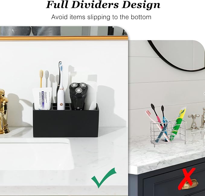 Luxspire 5 Slots Toothbrush Holders, Resin, Black | Toothbrush Razor Holder, Toothpaste Holder for Bathroom Accessories Set Vanity Counter Sink Organizer Storage Organizer Caddy