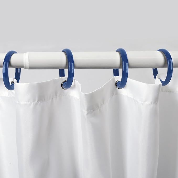 Navy Blue Shower Curtain Hooks - 12 Pcs Circular Plastic Shower Curtain Rings for Bathroom - O Shaped Dark Blue Shower Hooks Rings for Shower Curtain Rod
