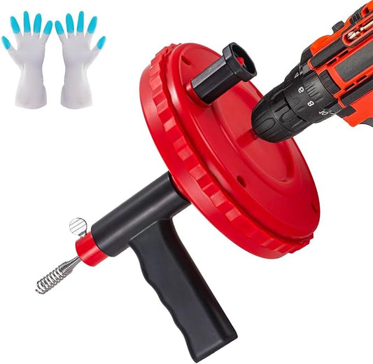 Drain Snake Hair Drain Clog Remover 30 Feet Flexible Drain Auger Tool | Cleaning Brush for Kitchen, Bathroom and Shower Sink with Gloves Use Manually or Powered