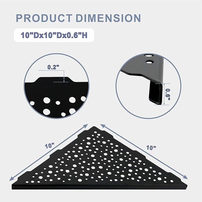 HIDROP Matte Black 10" Corner Shower Shelves for Tiled Walls, 2 Pack | Black Triangle Shower Shelf, 304 Stainless Steel Bathroom Corner Shelf, Fast Drainage,Embed into Tile Gap Shower Corner Shelf