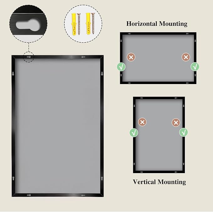 Koonmi Black Rectangle Wall Mirror, 36x55 Inch Bathroom Mirror, Aluminum Frame Vanity Mirror for Entryway, Living Room, Bedroom Bathroom, Hangs Horizontally or Vertically