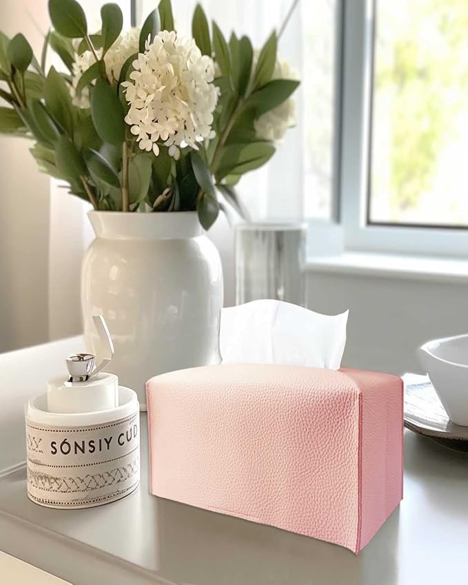 Pink Tissue Box Cover Rectangular - Plus Size Large Tissue Box Cover Rectangle [JESMINI] Faux Leather Tissue Box Holder Long for Extra Large Rectangle Facial Tissue Box