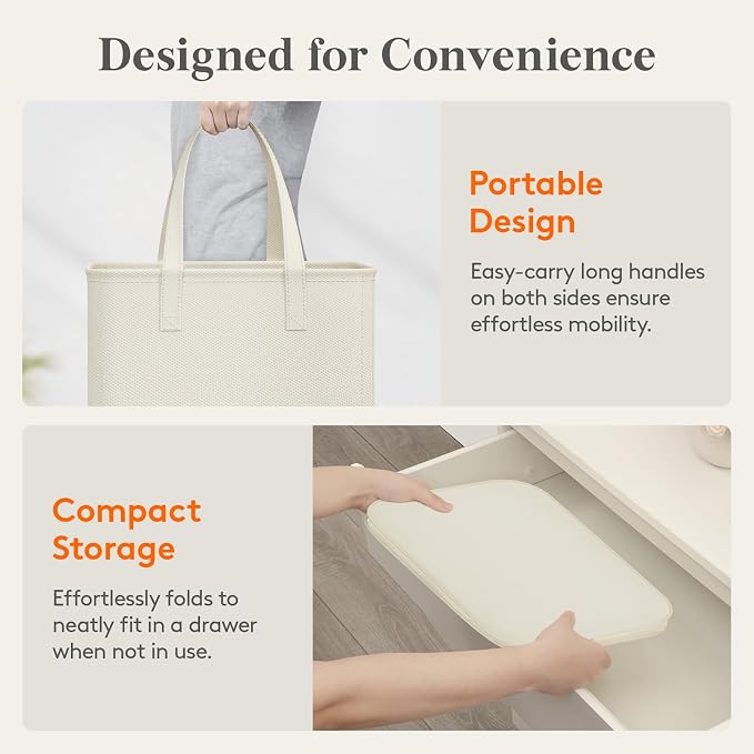 Lifewit Slim Collapsible Laundry Basket with Handles, 50L, Ivory | Narrow Laundry Hamper for Dirty Clothes, Tall Thin Laundry Bin, Small Clothes Hamper for Bathroom, Bedroom, RV, Dorm