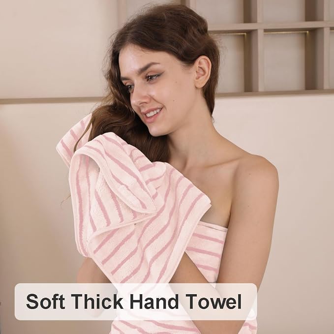 2 Piece Pink Cabana Stripe Hand Towels for Bathroom 16"x31" Ultra Soft Breathable Hand Face Towels Highly Absorbent 600GSM Towels Quick Dry Beach Chair Towel for Spa Gym Hotel Travel Camp