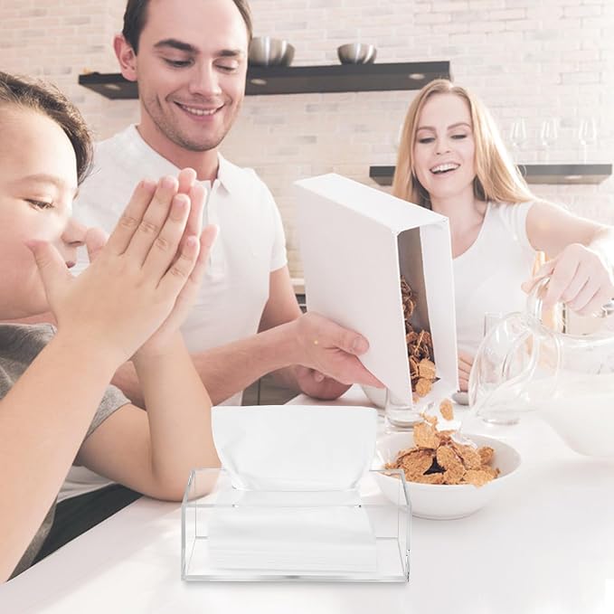 Clear Acrylic Tissue Box Cover | Facial Napkin Dryer Sheet Holder for Car Bathroom Kitchen Office Living Room Hotel Counter