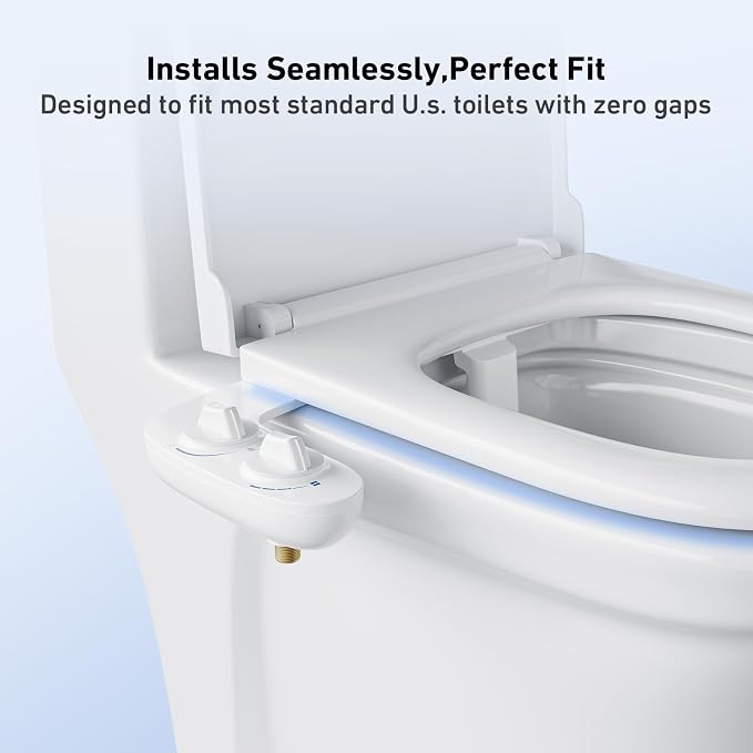 Toilet Bidet Attachment, Non-Electric Dual Nozzle (Feminine/Bidet Wash), Self-Cleaning Fresh Cold Water Sprayer Bidets for Toilets with Adjustable Water Pressure (Dual Knob, White)