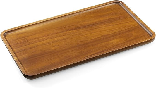 Acacia Wood Bathroom Vanity Tray, 14 Inch Wooden Decorative Tray for Toilet Tank, Kitchen Counter, Coffee Bar, Makeup, Perfume, Candles, Snacks and Home Decor