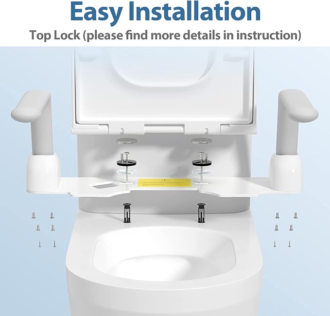 DAILYLIFE Toilet Safety Rails - Heavy Duty Aluminum Armrest Hand Rail for Elderly, Seniors, Handicap, Pregnant - Folding, Compact Design Supports up to 480 lbs | Compact folding aluminum toilet assist arms supporting up to 480 lbs, sturdy safety handra...
