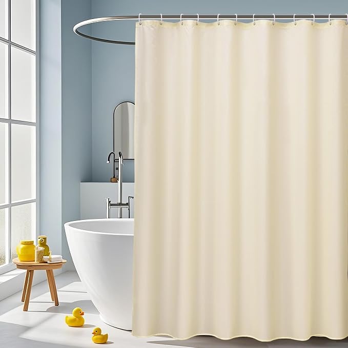AooHome Shower Curtain Liner, Fabric Bathroom Curtain with Hooks for Hotel, Weighted Hem, Water Repellent, Beige, 72 x 75 Inch