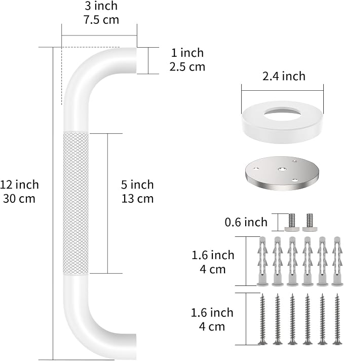 ZUEXT 12 Inch Oil Rubbed White Anti Slip Stainless Steel Shower Grab Bar | Knurled Grip, Bathroom Balance Bar, Wall Mount Safety Handrail Support, Handicap Injury Elderly Senior Assist Handle