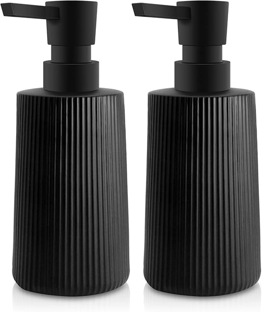 2 Pack Glass Small Soap Dispenser for Bathroom and Kitchen 250ml/8.5oz Dish Soap Dispenser Modern Farmhouse Striped Style Hand Soap Dish Soap Dispenser with Pump