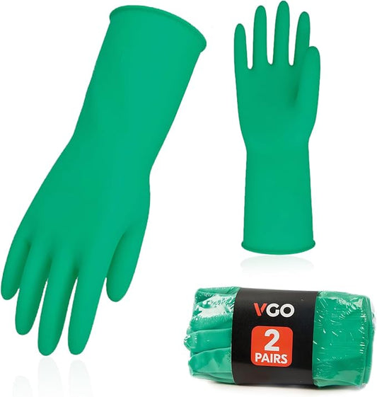 Vgo... Latex Reusable Household Gloves,Cleaning Gloves,Long Cuff (HH4601,L) | green,extra Thickness,kitchen,dishwashing,household,painting,gardening,pet care,car washing,bathroom,hair dyeing,laundry