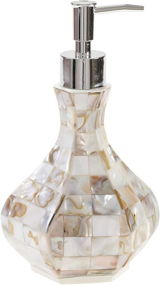 Milano Hand Soap Dispenser for Bathroom | Decorative Countertop Lotion Dispenser Finished in Beautiful Mother of Pearl, with Durable Pump for Elegant Bathroom Decor