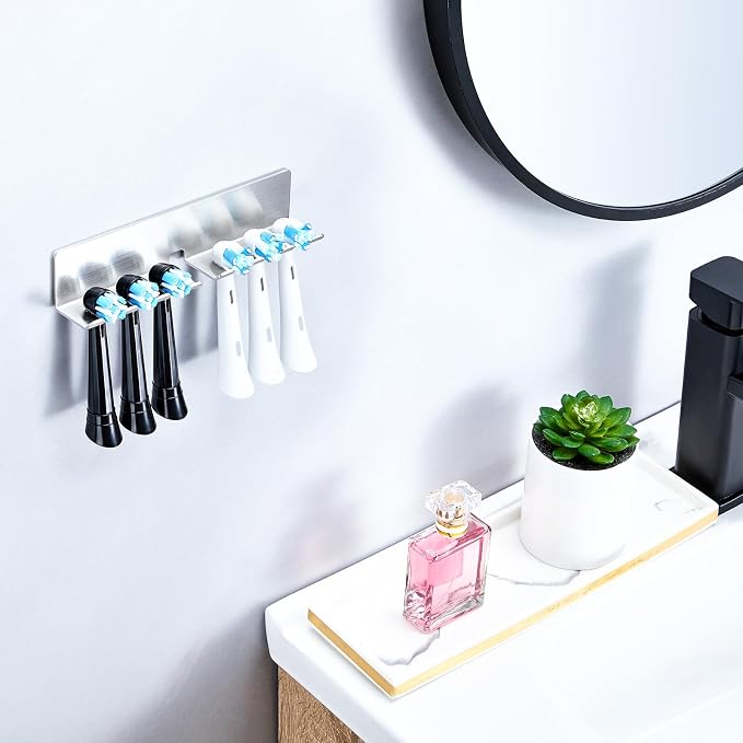 Electric Toothbrush Head Holder, Toothbrush Holders Wall Mounted, Electric Toothbrushs Holder, Bathroom Shower Tooth Brushing Holder, Tooth Brush Head Holder Organiser (Silver, Extra Large)