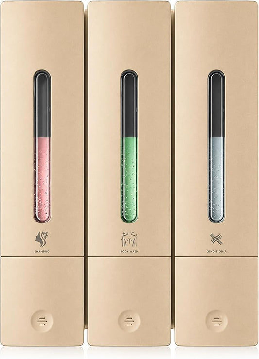 Shampoo and Conditioner Dispenser - Wall-Mounted 3-Chamber Shower Soap Dispenser, No-Drill, 1200ML Capacity, for Bathroom & Hotel