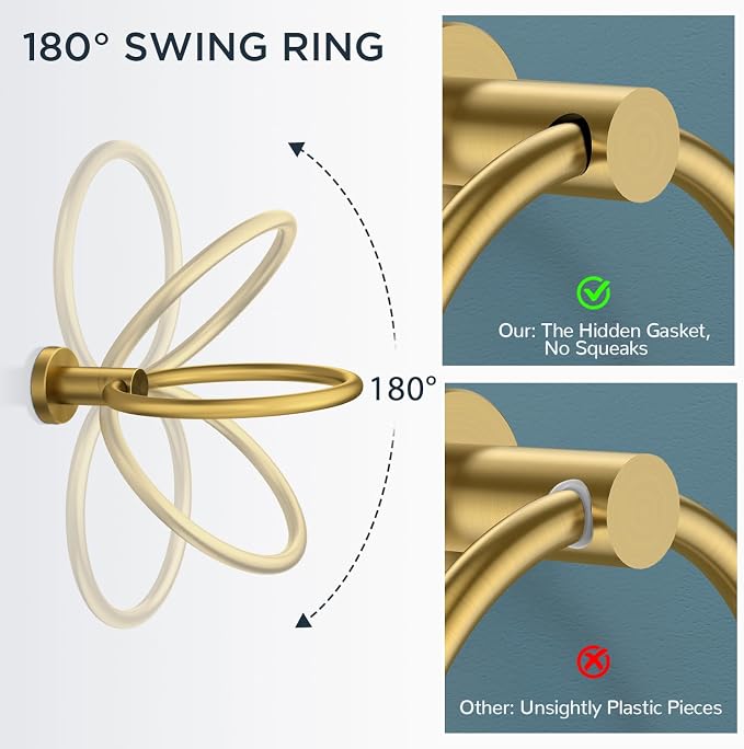 FORIOUS Bathroom Accessories, 5-Piece Bathroom Hardware Set - 24" Towel Bar | Brushed Gold | Towel Hooks, Towel Racks for Bathroom, Toilet Paper Holder With Shelf & Towel Ring | SUS304 Stainless Steel