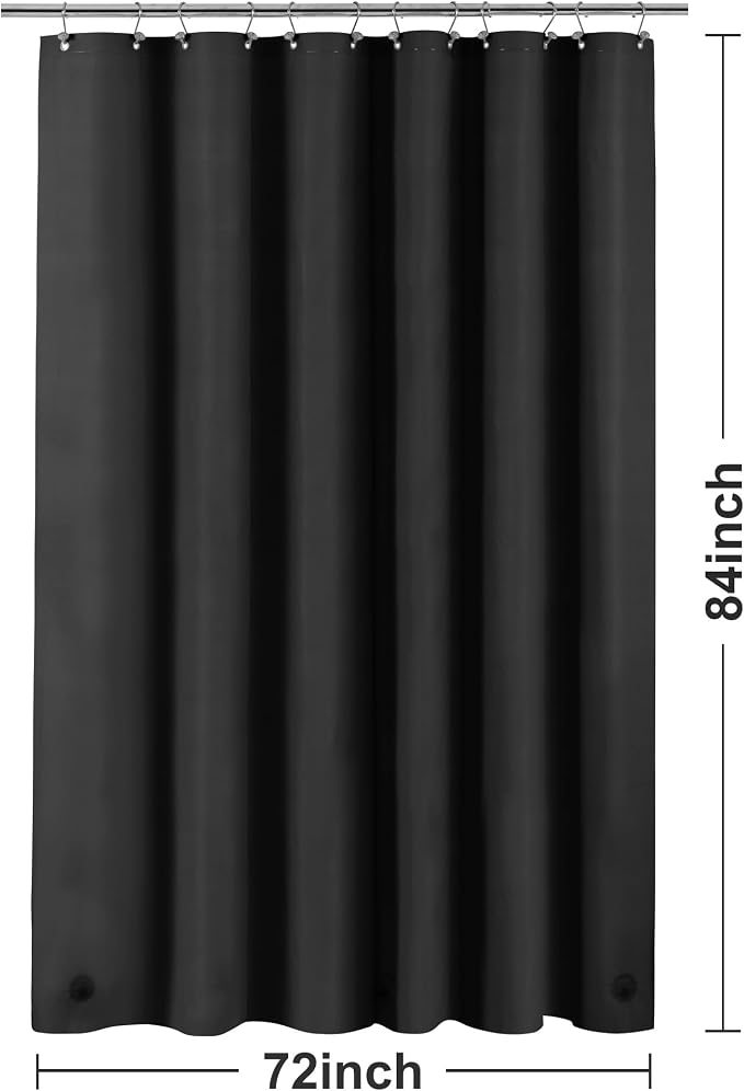Barossa Design Extra Long Black Shower Curtain Liner with 3 Magnets, 72x84 | Waterproof PEVA, 3 Bottom Magnets, Metal Grommets, Lightweight Plastic Shower Liner XL 72 x 84 Inches for Bathroom/Tub