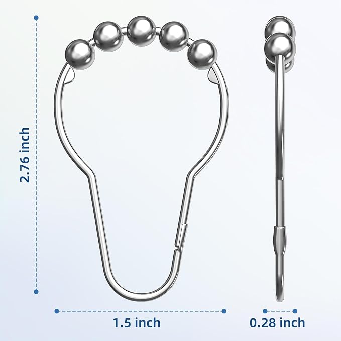 Titanker Shower Curtain Hooks Rings, Rust-Resistant Metal Shower Curtain Hooks for Bathroom Shower Rods Shower Hooks Shower Rings for Curtain - Set of 12, Chrome