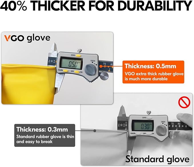 Vgo... Latex Reusable Household Gloves,Cleaning Gloves,Long Cuff (HH4601,M) | 5 pairs,extra Thickness,kitchen,dishwashing,household,painting,gardening,pet care,car washing,bathroom,hair dyeing,laundry