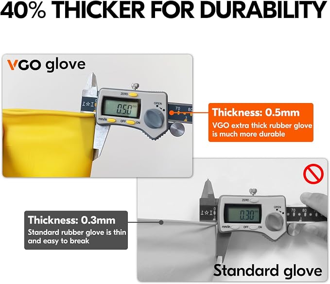 Vgo...Latex Reusable Household Gloves,Cleaning Gloves,Long Cuff (HH4601,XL) | yellow,extra Thickness,kitchen,dishwashing,household,painting,gardening,pet care,car washing,bathroom,hair dyeing,laundry