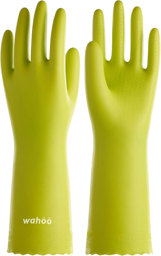 LANON wahoo Cleaning Gloves with Cotton Flocked Liner,Bud Tender,Large | Skin-Friendly,Dish Washing,Reusable,Latex Free,DEHP-Free,Non-Slip,Dishwashing Household Kitchen Gloves