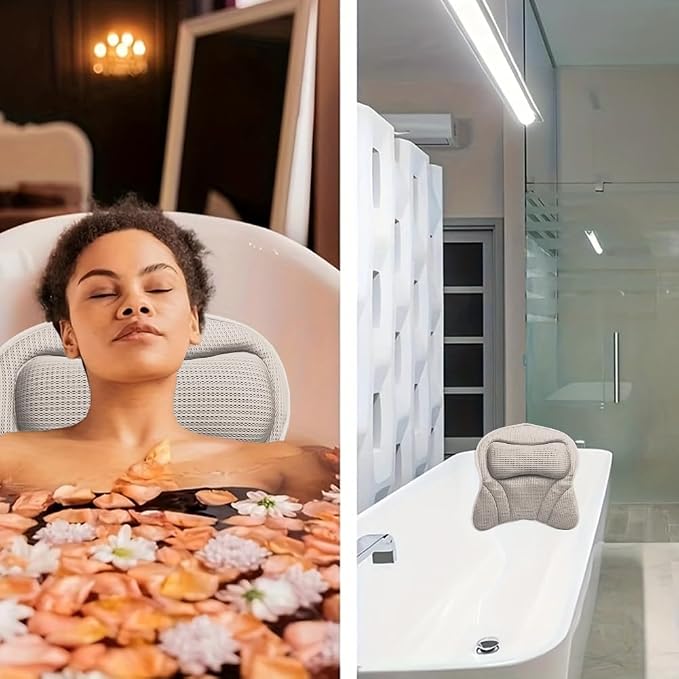 Bath Pillow 4D Bath Tub Pillows for Head Tub Pillow for Bathtub with 6 Non-Slip Suction Cups Bathtub Headrest Cushion Fits All Bathtubs(Color:Grey)