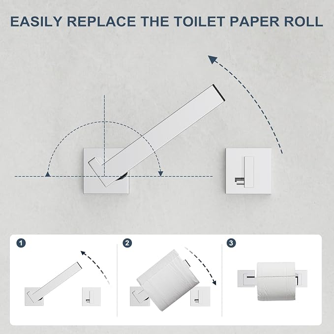 Toilet Paper Holder Wall Mount Polished Chrome Stainless Steel | Toilet Tissue Roll Holder Bathroom Square Toilet Paper Towel Roll Holder Double Post Pivoting Tissue Handle