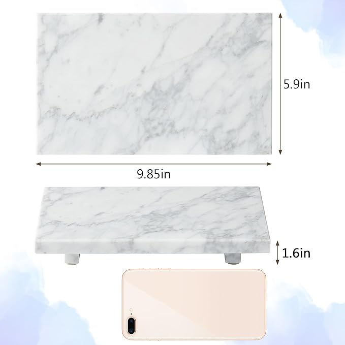 Natural Marble Tray Pedestal Stand – Soap & Jewelry Riser for Bathroom Counter, Kitchen Sink, Vanity Organizer, Decorative Stone Catchall for Perfume, Candles