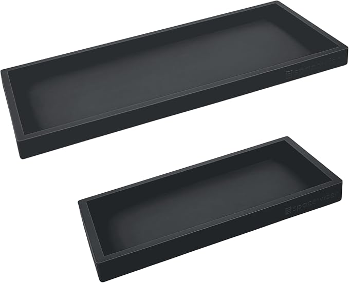 Countertop & Vanity Silicone Tray – 2 PC (11.7" & 7.7") Set | Bathroom Tray & Kitchen Soap Tray Set, Bathroom Counter Tray, Kitchen Sink Dish Soap Tray for Countertop Organization
