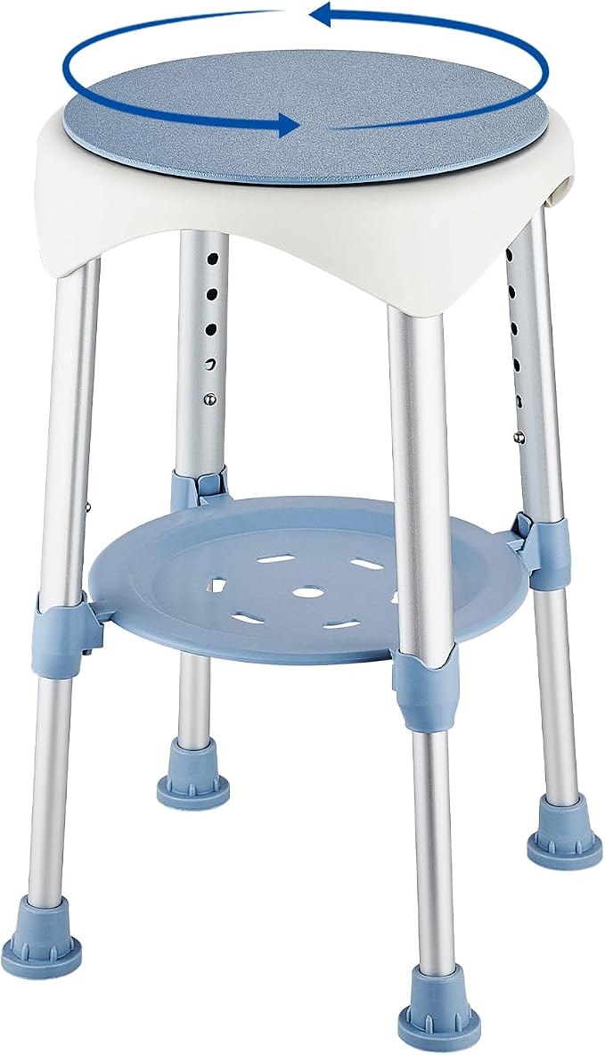 Shower Stool Chair for Inside Shower,360° Swivel,Blue,300LBS | 6-Level Adjustable Height Bath Chair with Shelf,Shower Seat Stool for Bathroom,Upgrade Small Corner Stool for Seniors