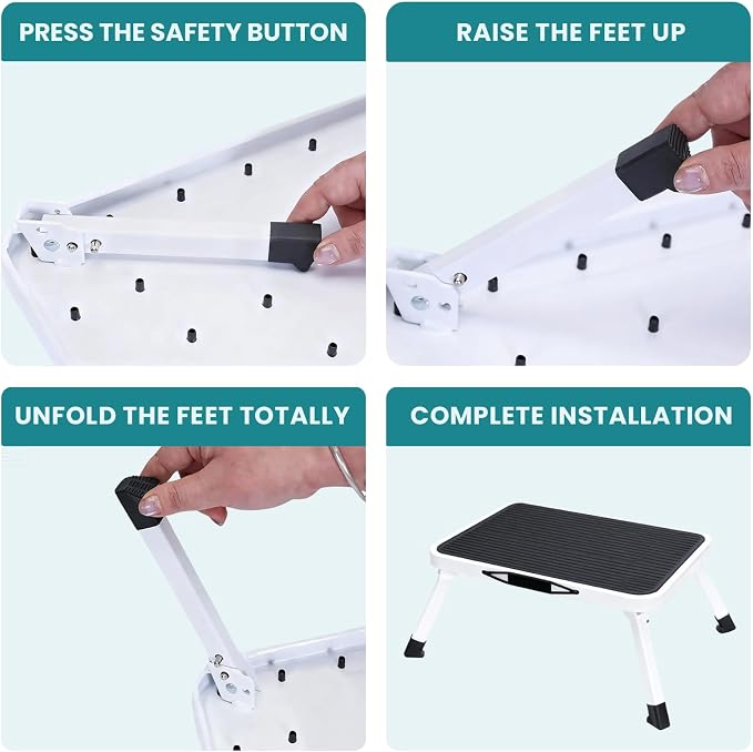 DUMOS Foldable Step Stool, 330lbs Capacity Sturdy Metal Stool | 1-Step Ladder with Carrying Handle, Non-Slip Platform & Rubber Feet, for RV, Truck, Home Kitchen, Indoor & Outdoor Use