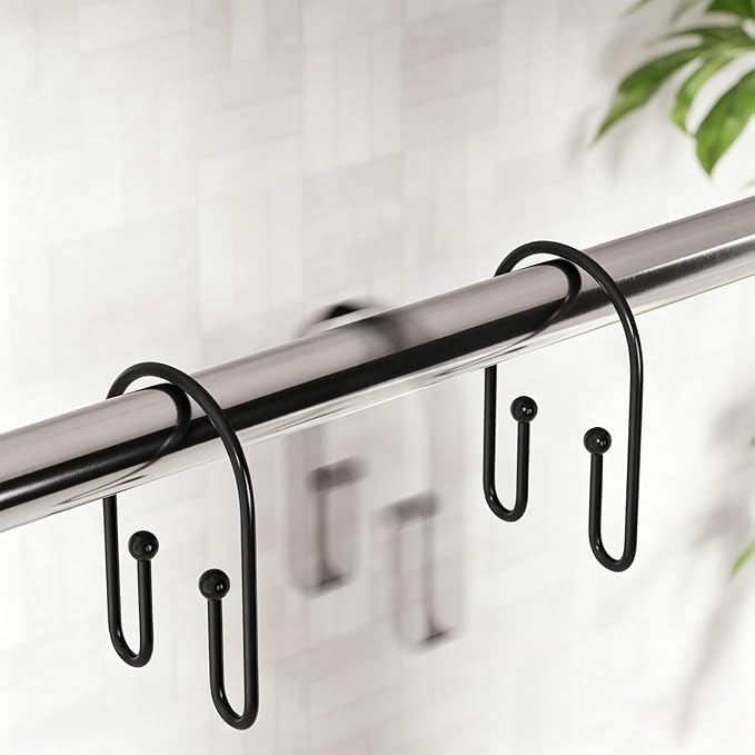 BBV Shower Curtain Hooks Rings, 12 Pcs Rust Resistant Metal Double Glide Shower Hooks for Bathroom Shower Rods Curtains (Black)