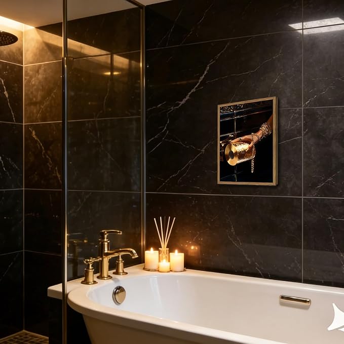 Black Woman Bathroom Wall Art Trendy Black Girl Gold Toilet Paper Wall Decor Picture Vintage Black and Gold Bathroom Poster Canvas Painting Prints 12x16 inch Wood Framed