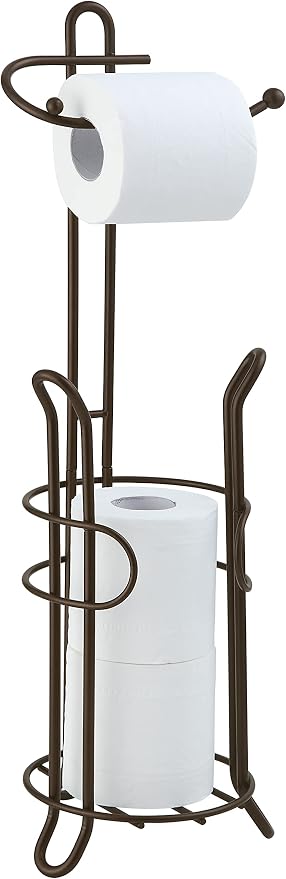 SunnyPoint Freestanding Toilet Paper Holder with Storage – Holds 3 Spare Rolls, Heavy-Duty Steel, Oil Bronze Finish, Easy Assembly, Space-Saving Bathroom Organizer