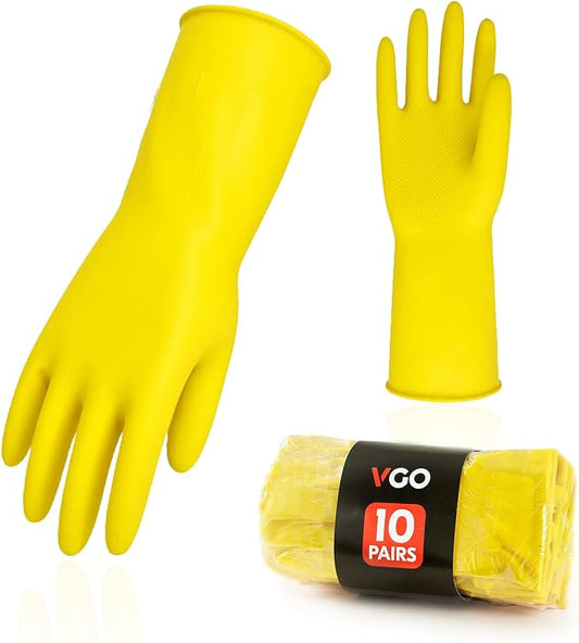 Vgo... Latex Reusable Household Gloves,Cleaning Gloves,Long Cuff (HH4601,M) | yellow,extra Thickness,kitchen,dishwashing,household,painting,gardening,pet care,car washing,bathroom,hair dyeing,laundry