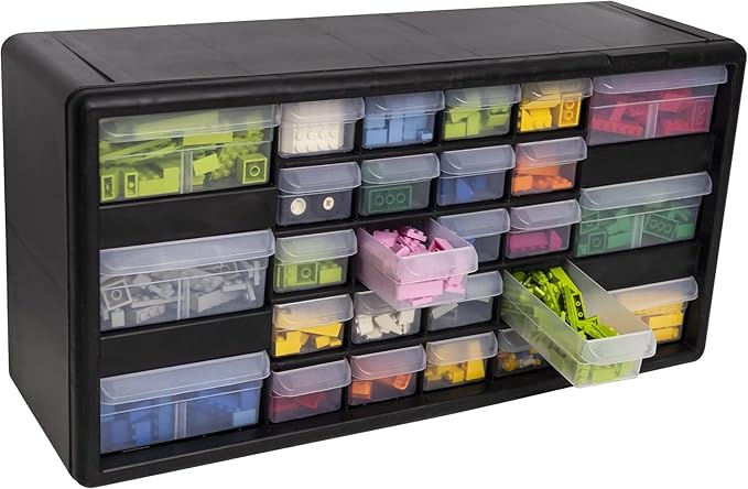 Akro-Mils 26-Drawer Plastic Storage Cabinet, 20"W x 6"D x 10"H, Black
