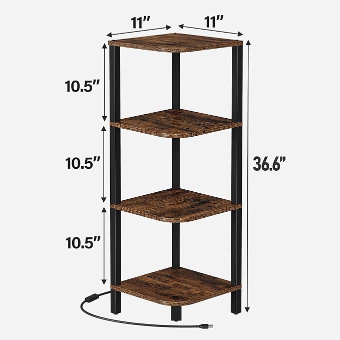 TUTOTAK Corner Shelf, 4-Tier Corner Bookshelf for Small Space | Narrow Display Corner Shelf Stand with Storage Rack, for Living Room, Bedroom, Rustic Brown BS08BB004L