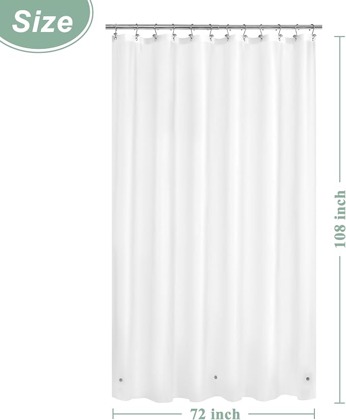 72x108 Extra Long Shower Curtain Liner with Magnets, Frost | 3 Bottom Magnets,12 Rustproof Grommets,Water Proof Lightweight PEVA,72W x 108H Super Long Shower Liner for Bathroom
