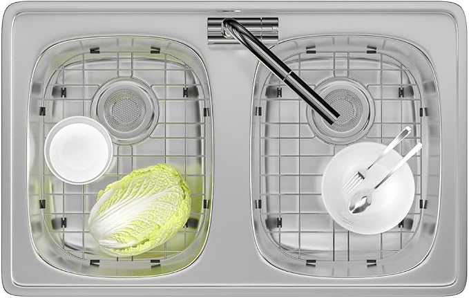 Sink Protectors for Kitchen Sink with Rear Drain Hole, 14.57" L X 11.22" W Stainless Steel Kitchen Sink Bottom Grid with Sink Strainer