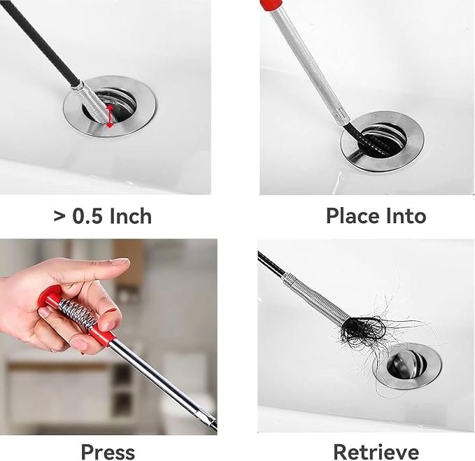 80-Inch Flexible Drain Snake with 4-Claw Grabber for Sink & Shower Clogs | Extended Reach • Flexible Coated Shaft • Secure 4-Claw Grip • Pulls Hair, Food Waste And Debris From Curved Pipes