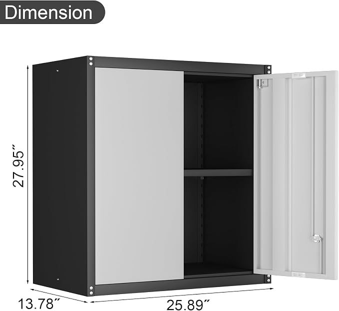 Locking Cabinet,Hanging Cabinets for Wall,Garage Storage Cabinets with Lock,Metal Wall Cabinets for Garage,Warehouse,Caravans,Grey-Black