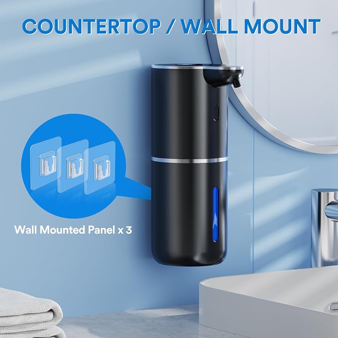 Automatic Foaming Soap Dispenser Touchless, Rechargeable Electric Hand ＆ Dish Soap Dispenser for Bathroom and Kitchen - Smart Digital Display, 6 Adjustable Level, 380ml, Wall Mounted, IPX5